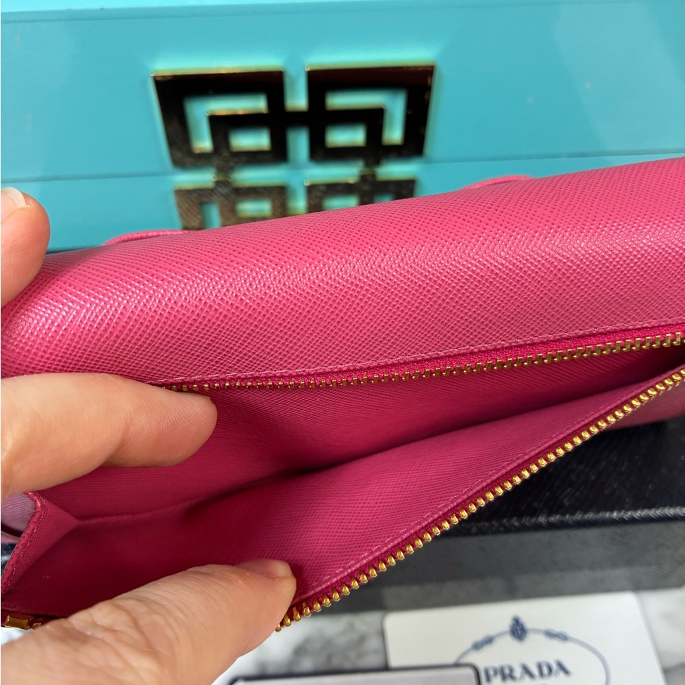 Prada Peonia Pink Saffiano Leather Bow Snap Wallet - NWT Authentic w/ Box - Picture 6 of 15